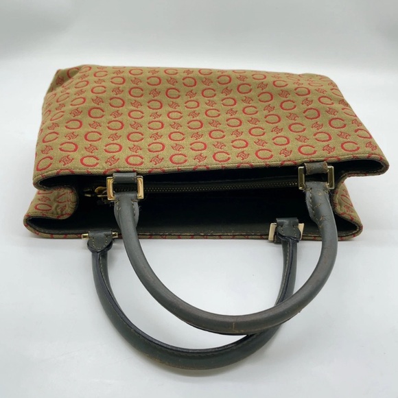 Auth Celine C Macadam Pattern Canvas x Leather Khaki Hand Bag handles have wear - Picture 3 of 16